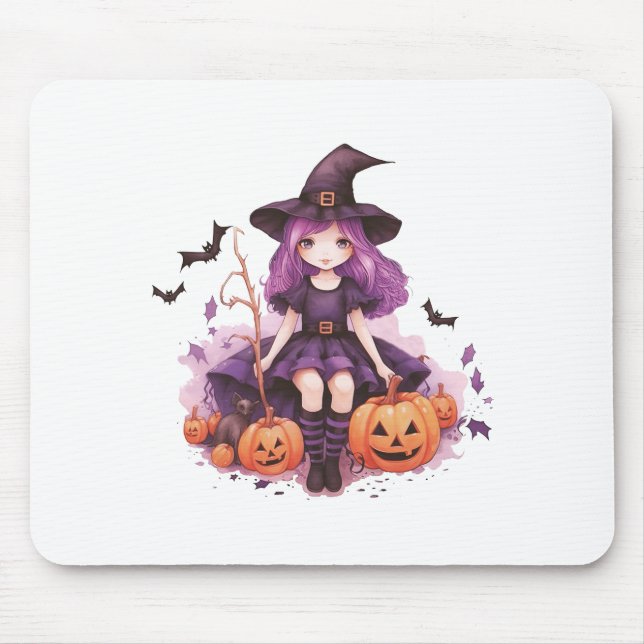 Mousepad Pumpkins e morcegos bonito de bruxa pelada (Frente)