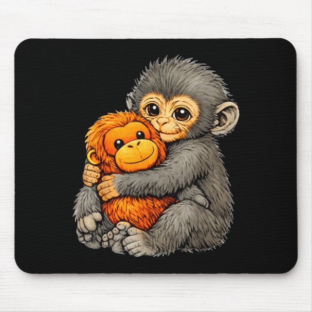 Mousepad Punch monkey funny cute baby animal hugging plush  (Frente)