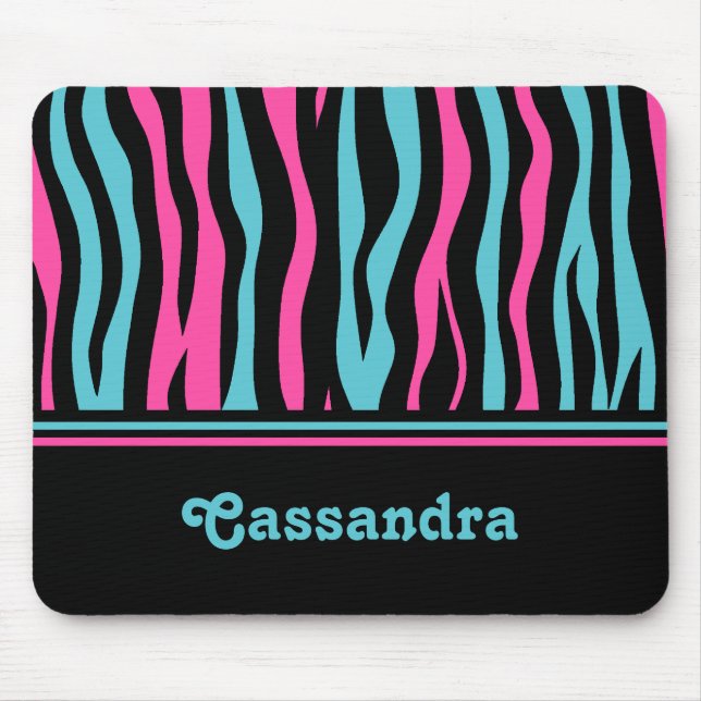 Mousepad Punho de impressão zebra em rosa-quente, preto e a (Frente)