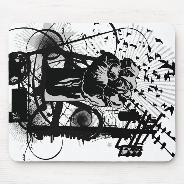 Mousepad Punho urbano com ilustração dos corvos e dos fios (Frente)