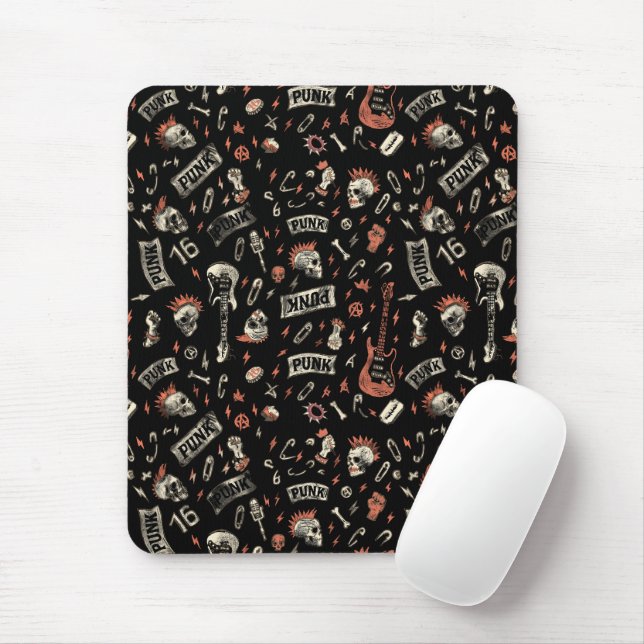 Mousepad Punk Rock Pattern - Negrito e rebelde (Com mouse)