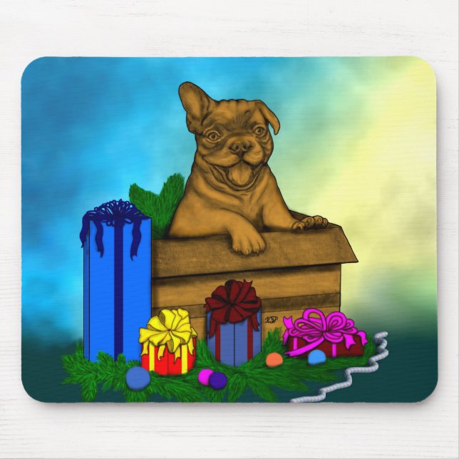 Mousepad Puppy em uma caixa, Merry Xmas (Frente)