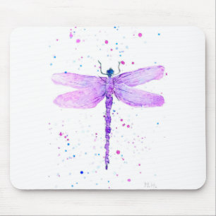 Mousepad Purple dragonfly watercolor girly chic cute