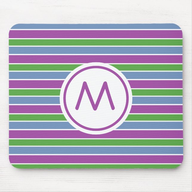 Mousepad Purple Green Blue Striped Monogram (Frente)