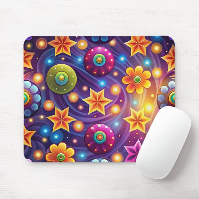 MOUSEPAD PURPLE YELLOW ORANGE GROOVY HIPPI PATTERNS (Com mouse)