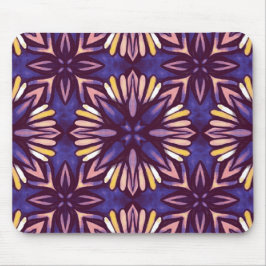 Mousepad Púrpura Abstrato Floral Padrão Amarelo Indigo Boho