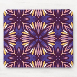 Mousepad Púrpura Abstrato Floral Padrão Amarelo Indigo Boho