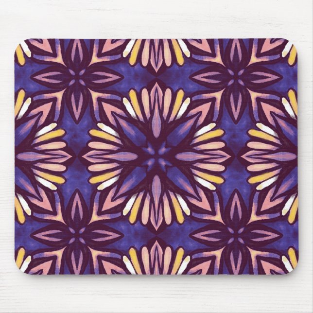 Mousepad Púrpura Abstrato Floral Padrão Amarelo Indigo Boho (Frente)