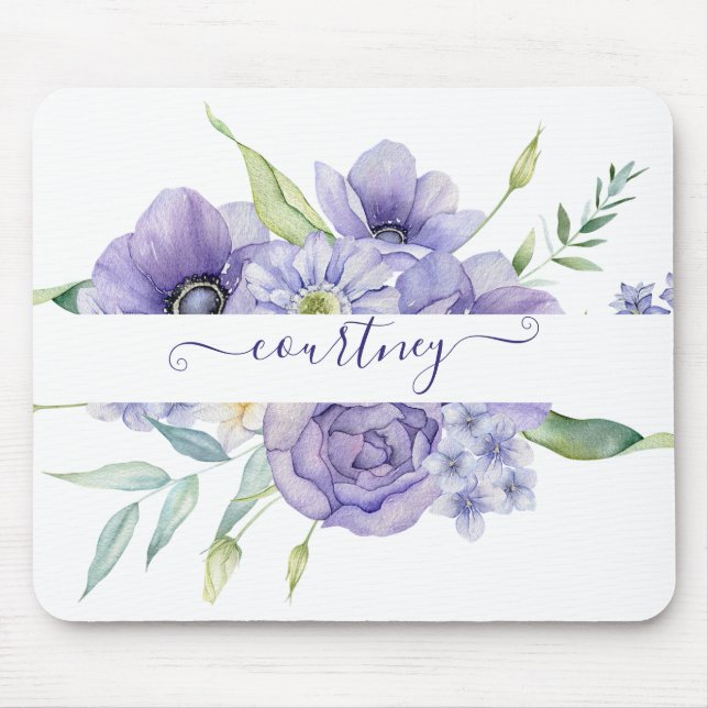 Mousepad Púrpura aquarela floral personalizada (Frente)
