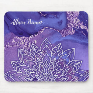 Mousepad Púrpura Branca Personalizada Mandala