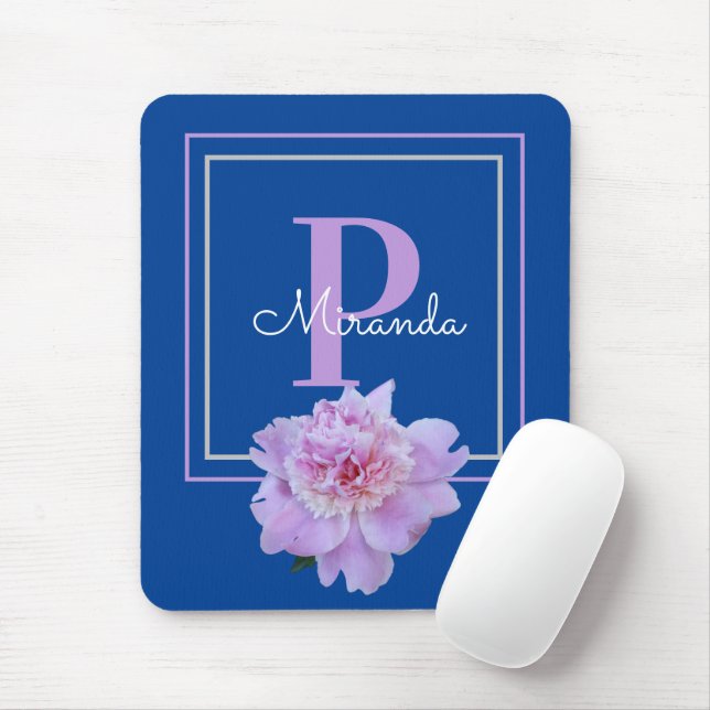 Mousepad Púrpura Monograma Cor-de-rosa Flor (Com mouse)