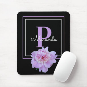 Mousepad Púrpura Monograma Cor-de-rosa Flor