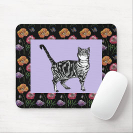 Mousepad Púrpura Tabby Cat Padrão floral Mouse Mat floral
