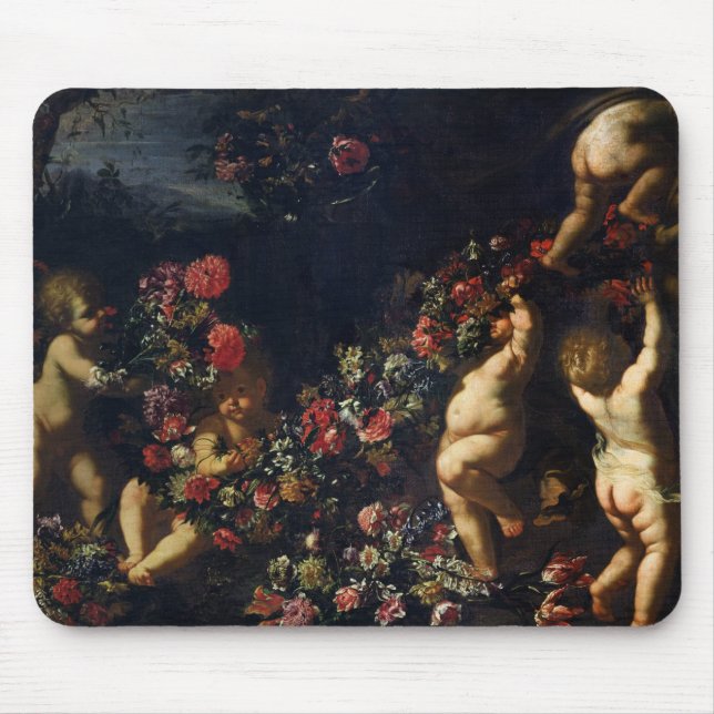 Mousepad Putti que joga com as festões das flores (Frente)