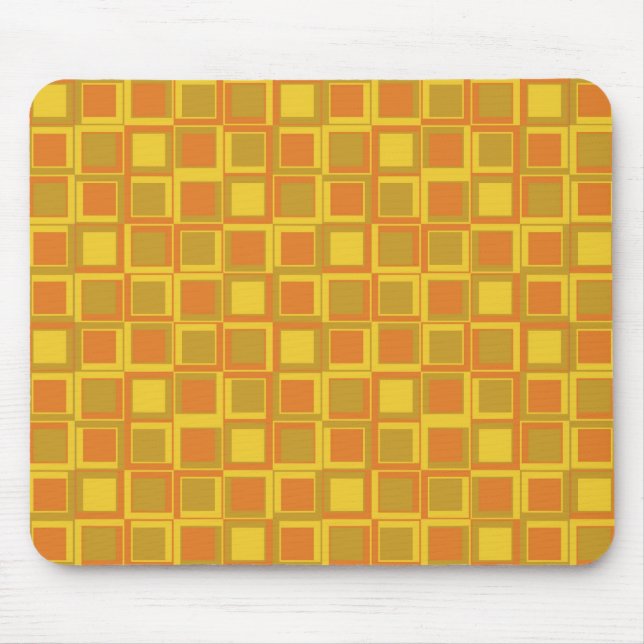 Mousepad Quadrados estilosos da década de 70 laranja (Frente)