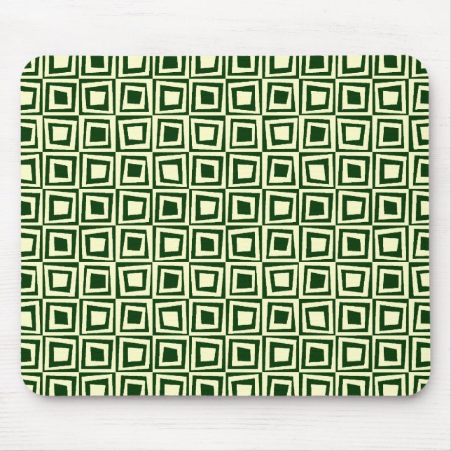 Mousepad Quadrados Retroativos - Creme em Verde Escuro (Frente)