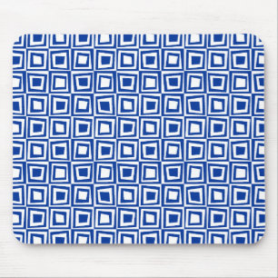 Mousepad Quadrados retros - azuis marinhos no branco