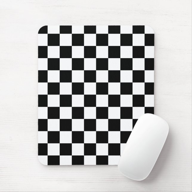 Mousepad Quadrados xadrez preto e branco geométrico retrô (Com mouse)