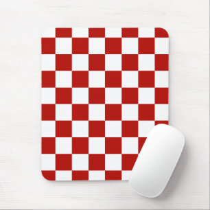 Mousepad Quadrados xadrez vermelhos brancos geométrico retr