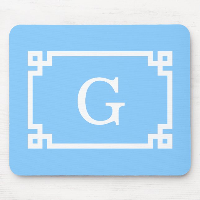 Mousepad Quadro chave grego branco azul Céu branco 2 Monogr (Frente)