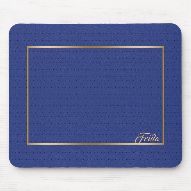 Mousepad Quadro de Borda Dourada do Couro de Folha Azul Vin (Frente)