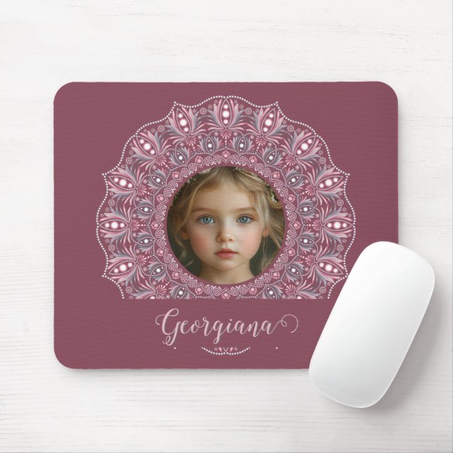 Mousepad Quadro de Fotografia de Mandala Floral Bonito Cor- (Com mouse)