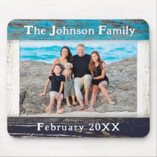 Mousepad Quadro de Nome de Família em Madeira Azul Rústica