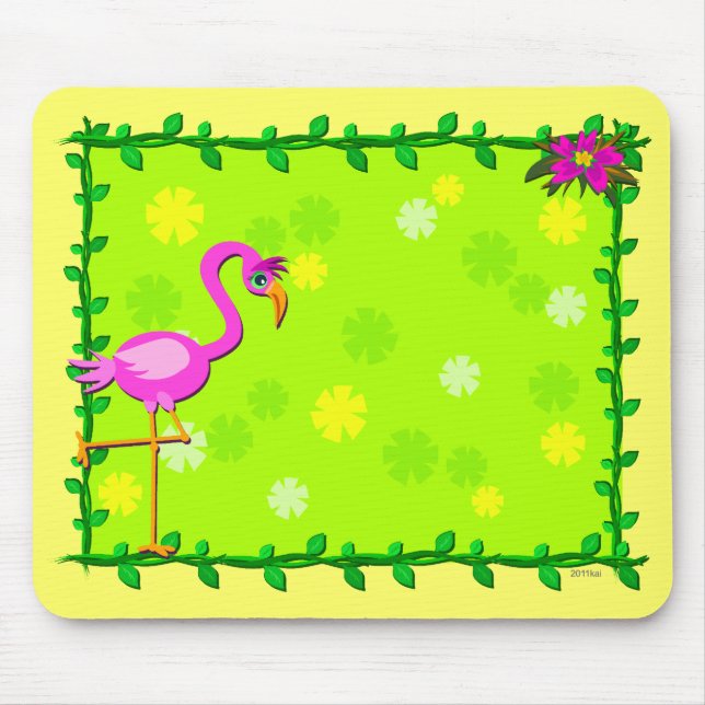 Mousepad Quadro de plantas tropicais e de flamingo (Frente)