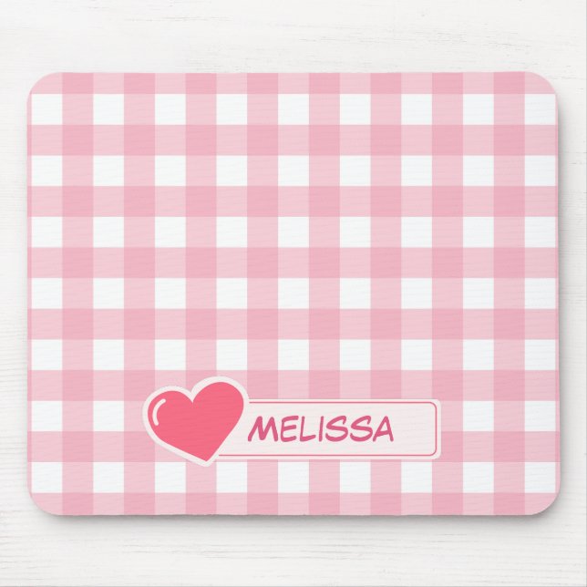 Mousepad Quadro de Verificação Cor-de-Rosa e Branco Persona (Frente)