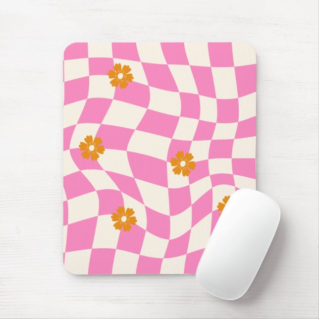 Mousepad Quadro de Verificação de Coração Floral Groovy Dai (Com mouse)