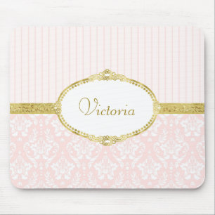 Mousepad Quadro Dourado e nome do vintage cor-de-rosa