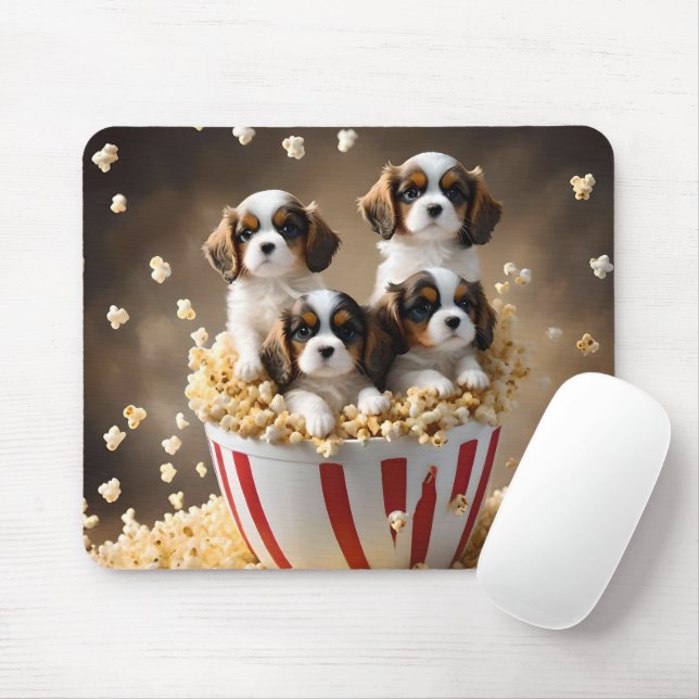 Mousepad Quads Cavalier Spaniel Puppies Na Pipoca, (Com mouse)
