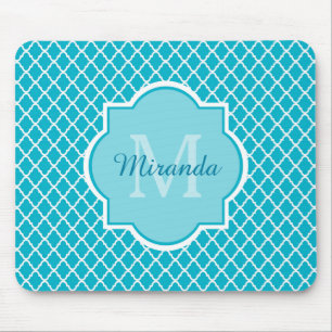 Mousepad Quatrefoil Azul Quatrefoil Clássico Monograma e N