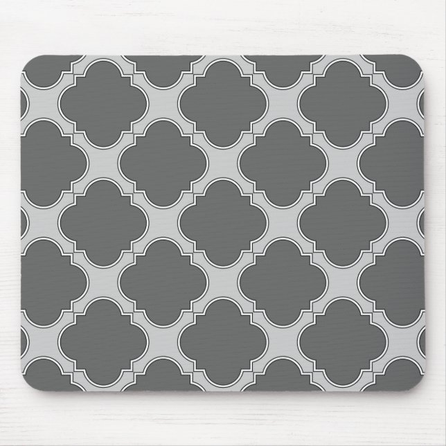 Mousepad Quatrefoil em tons de cinza (Frente)