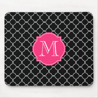 Mousepad Quatrefoil preto e branco com monograma