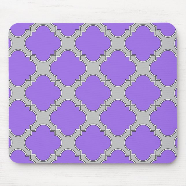 Mousepad Quatrefoil, púrpura e cinza (Frente)