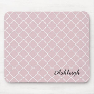 Mousepad Quatrefoil Rosa e Branco