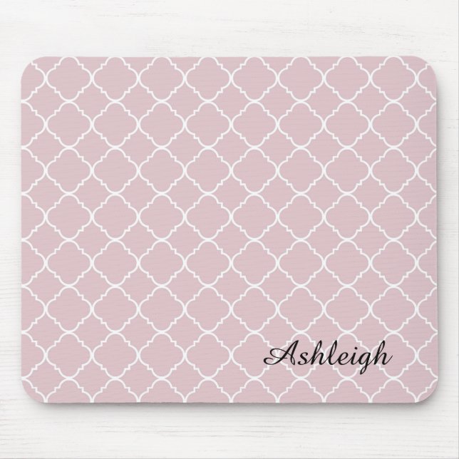 Mousepad Quatrefoil Rosa e Branco (Frente)
