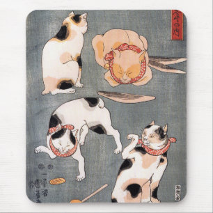 Mousepad Quatro gatos em diferentes poses por Utagawa Kuniy