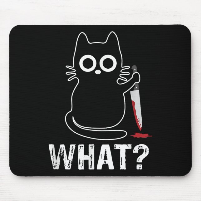 Mousepad Que - Engraçado Gato Com Design Gráfico De Faca (Frente)