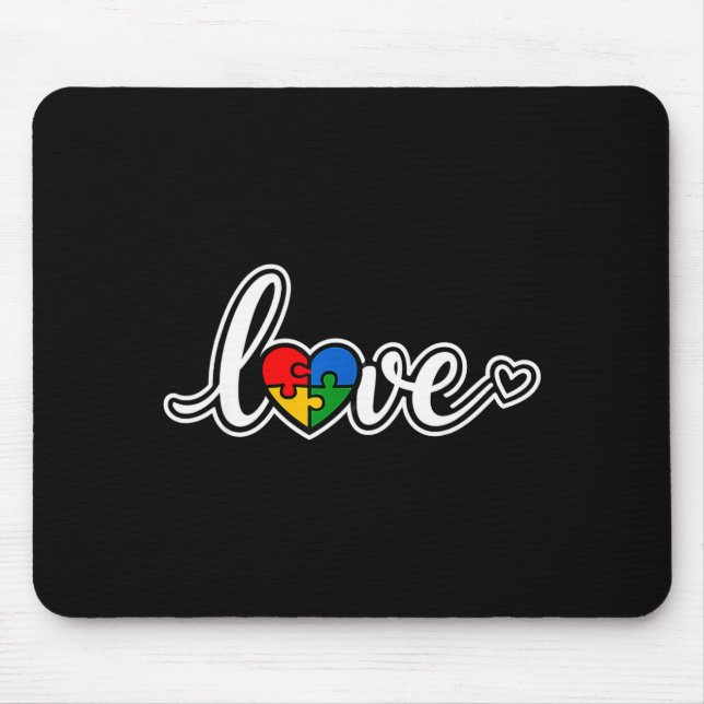 Mousepad Quebra-cabeça do amor autismo conscientização cora (Frente)