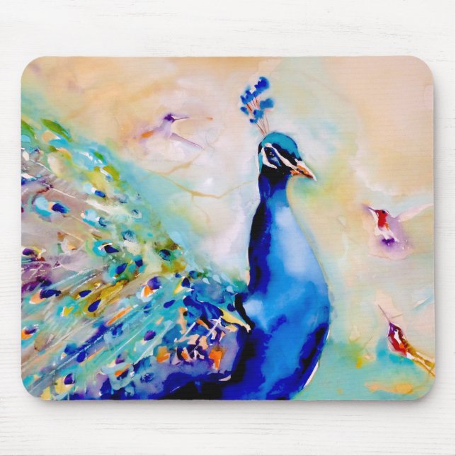 Mousepad "Quem é o mais bonito?" Pavão e colibris (Frente)