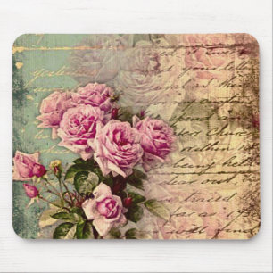 Mousepad Quic francês country, chique, rosas rosa, flora