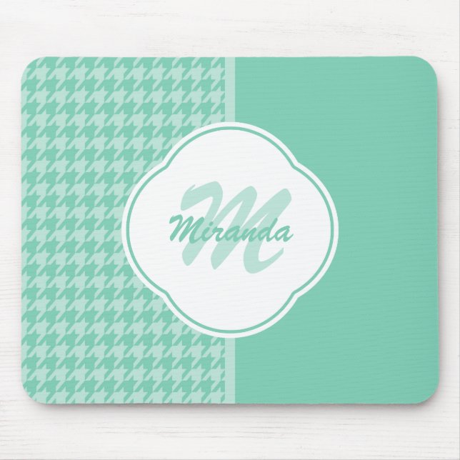 Mousepad Quic Mint Green Houndstooth com Monograma e Nome (Frente)
