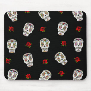 Mousepad RAB Rockabilly Açúcares Caveiras Rosas Em Preto