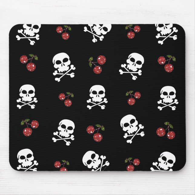 Mousepad RAB Rockabilly Caveiras e Cerejas em Preto (Frente)