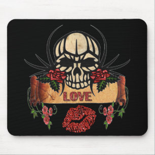 Mousepad RAB Rosas de crânio Rockabilly Love Lipstick