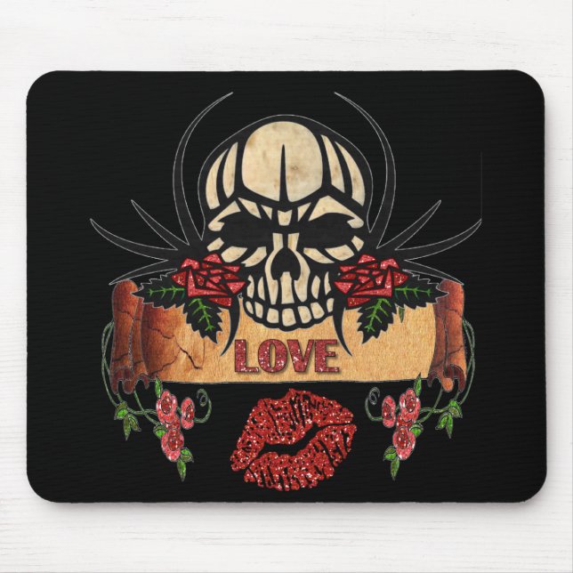 Mousepad RAB Rosas de crânio Rockabilly Love Lipstick (Frente)