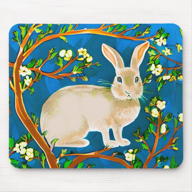 Mousepad Rabbit selvagem e ramificações de flores (Frente)