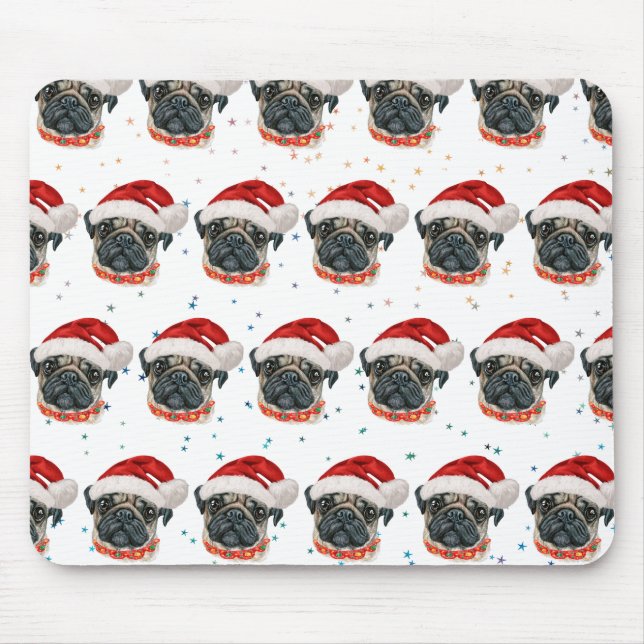 Mousepad Raça de Cachorro Pug Estrelas de Natal (Frente)